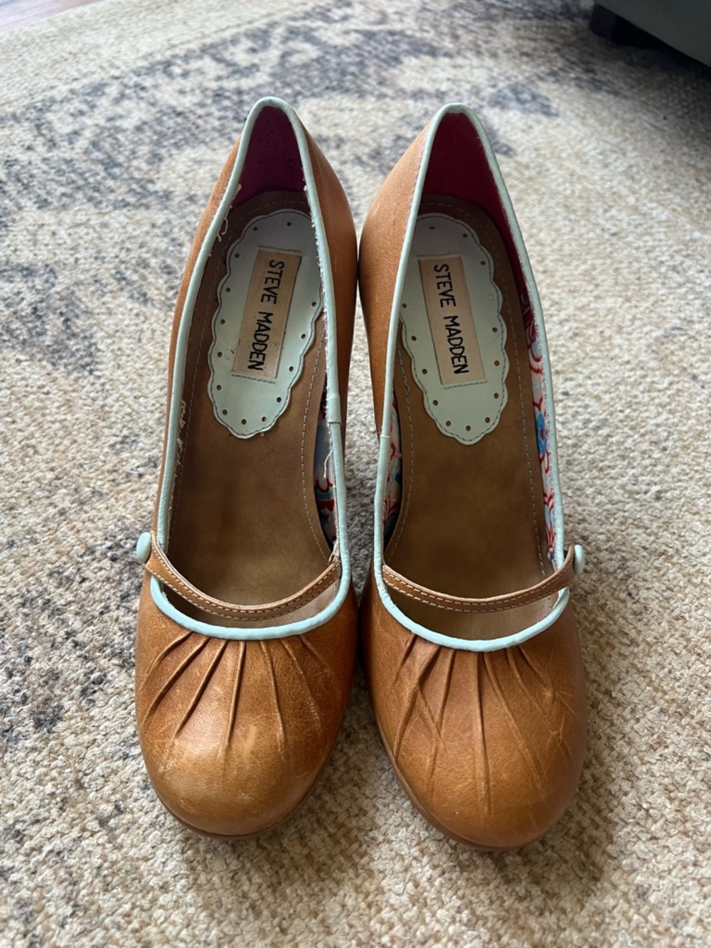 Steve Madden Tan Mary Jane Pumps with Cream Trim